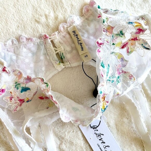 NWT For Love & Lemons White with Rainbow Floral Garter Belt - Extra Small - Picture 2 of 6